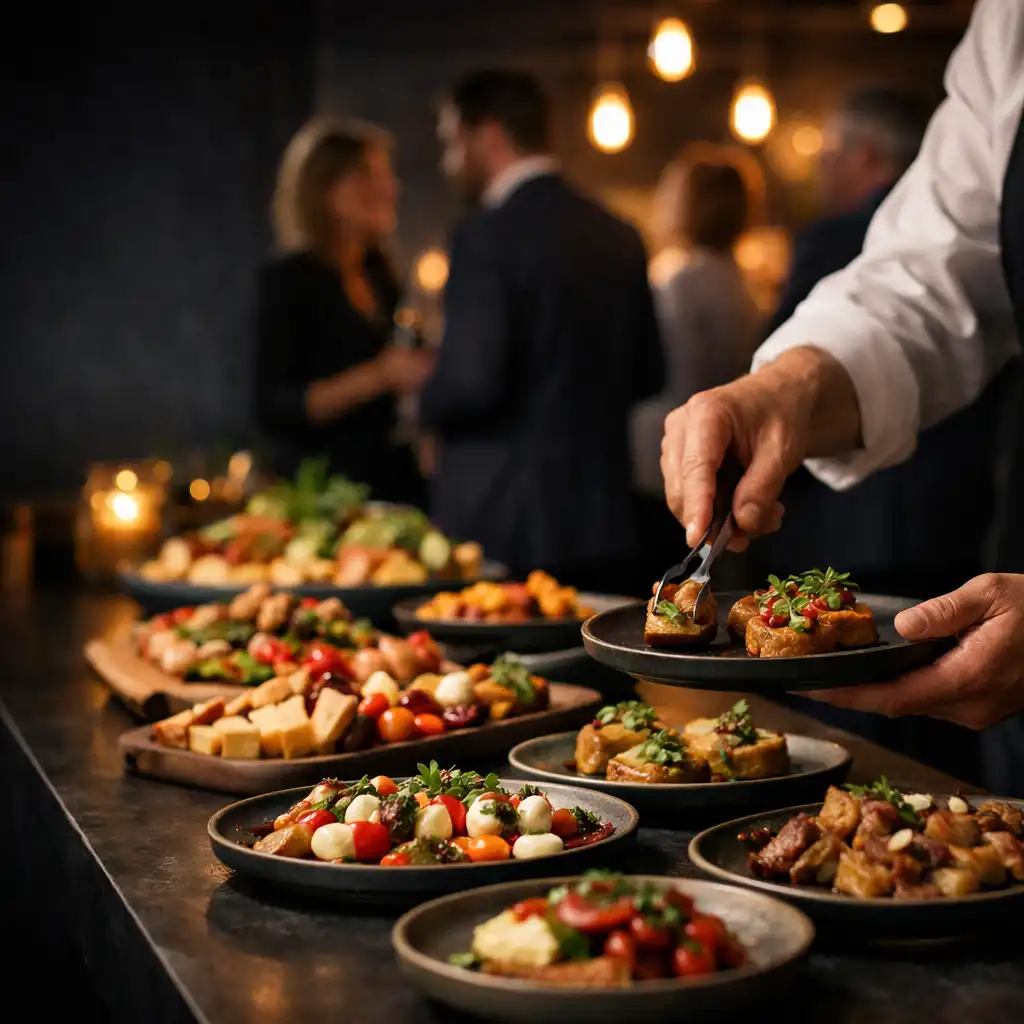 Mobil catering asztal szezonális falatokkal és helyszíni szervírozással